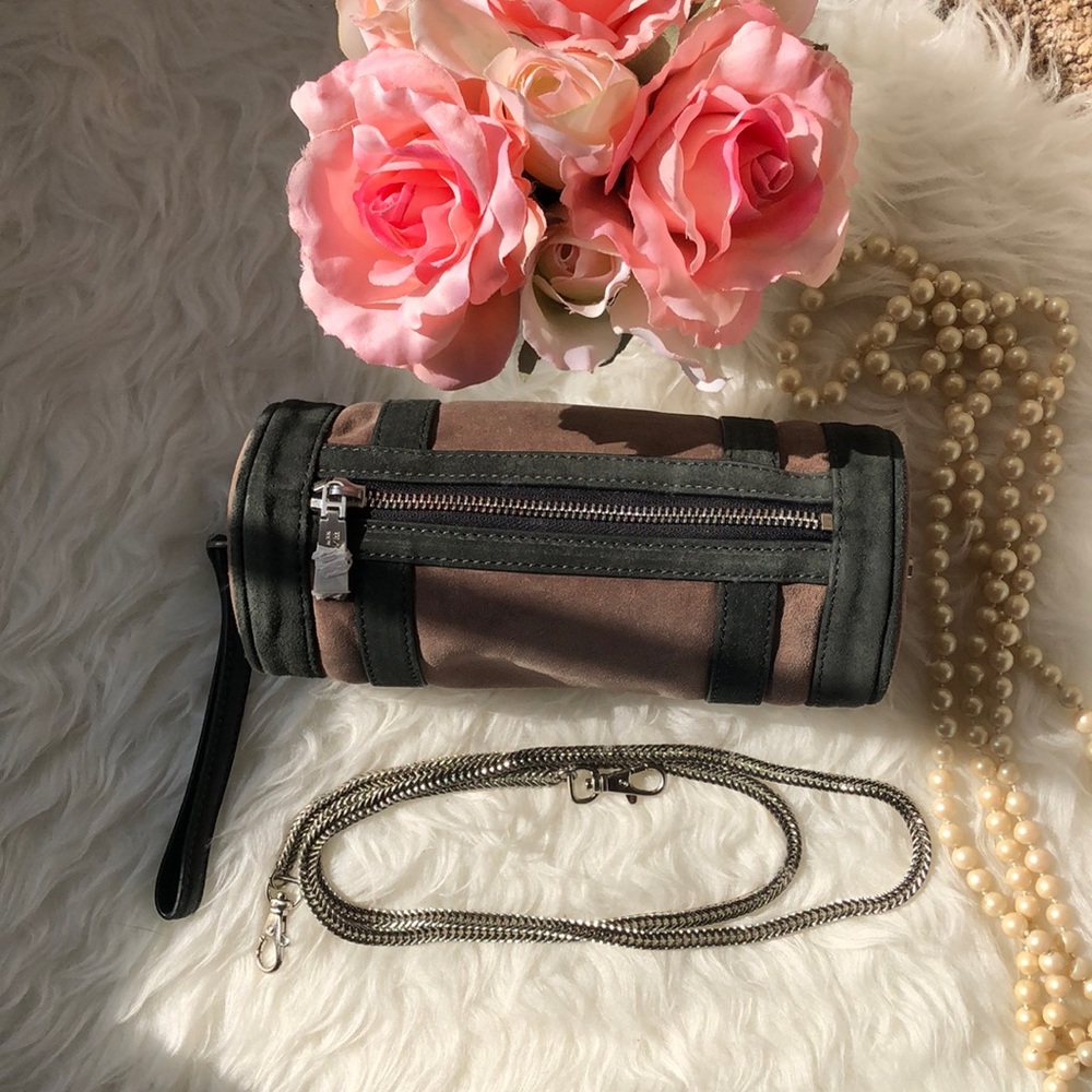 RARE • WORTH NEW YORK • Suede Leather Barrel Crossbody Adjustable Bag w/ Dustbag - Picture 4 of 16